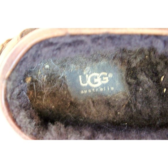 Ugg House Slippers Boat Style Sherpa Fur Lined Mens Rubber Soles sz 8 Brown - Picture 9 of 11